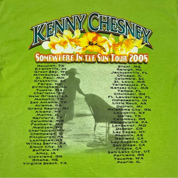 Vtg Kenny Chesney Tour T-Shirt Sz Medium Y2K Double Sided Bright Neon Green A9 - Picture 6 of 9